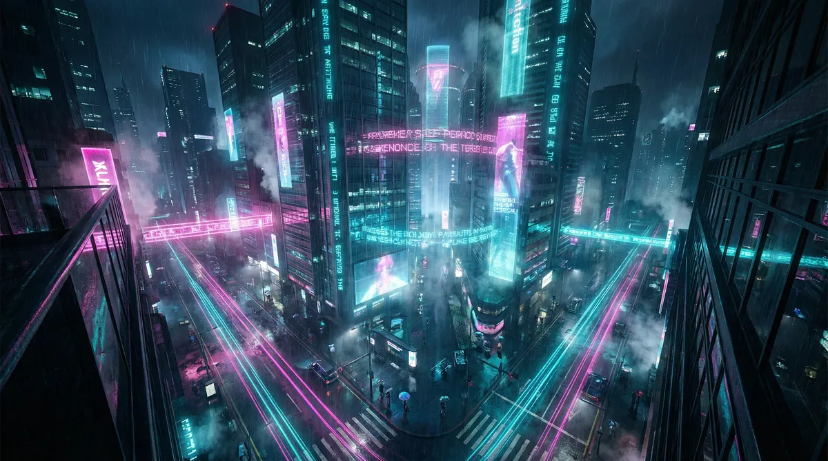 露乳美女 竖屏短剧平台首页背景 - 赛博朋克都市夜景